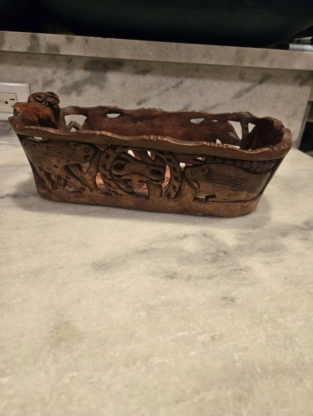 Hand‑Carved Wooden Decorative Tray – Rustic Boho Accent Bowl